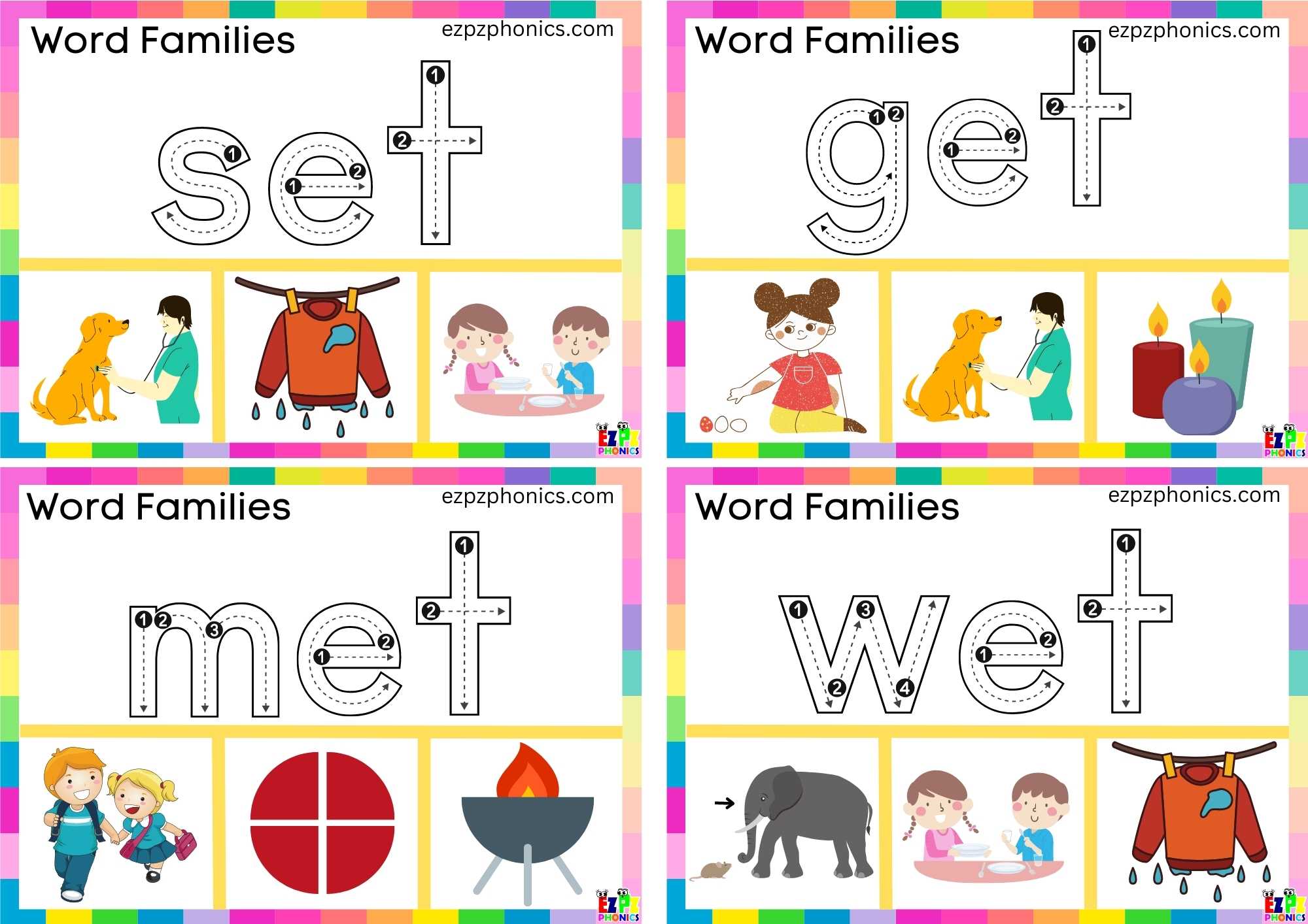 Word Family Et Trace The Word And Clip The Correct Image Clip Cards ...